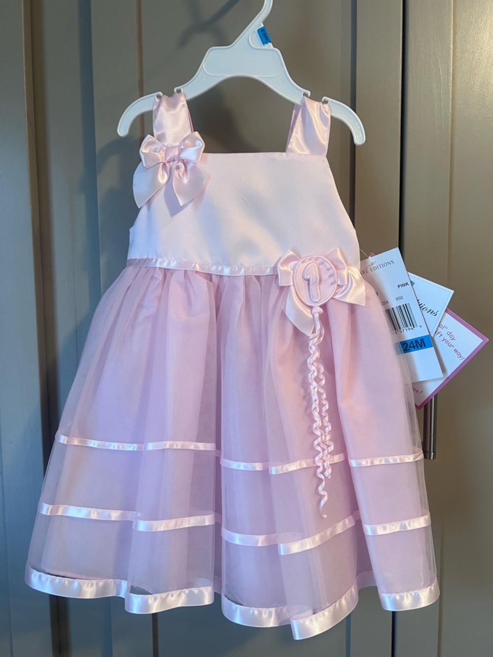 Rare Editions Girls Pink Satin & Tulle Birthday Party Dress - Size 24M - NWT